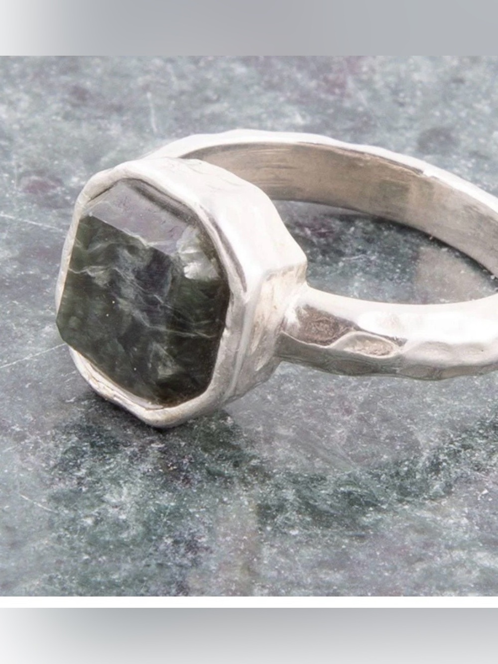 BARSE Handmade Sterling Silver Ring with Green Raw Gemstone